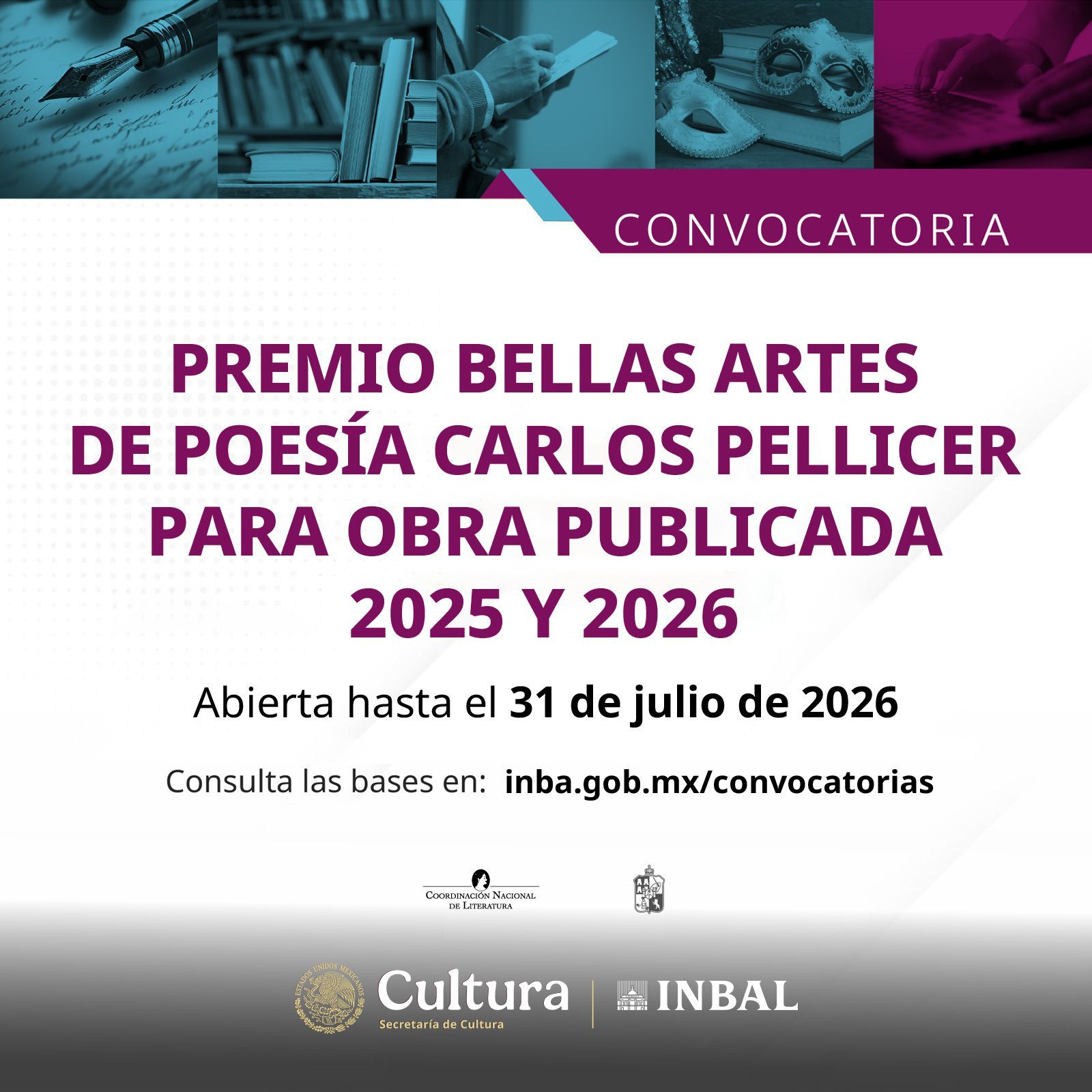 Abren convocatoria al Premio Bellas Artes de Poesía Carlos Pellicer 2025-2026; reconocerá obras publicadas en México