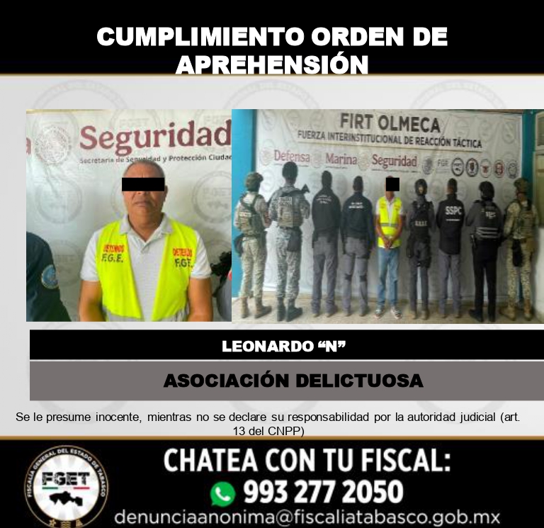 Capturan en Chiapas a presunto integrante de asociación delictuosa; destacan coordinación entre fiscalías