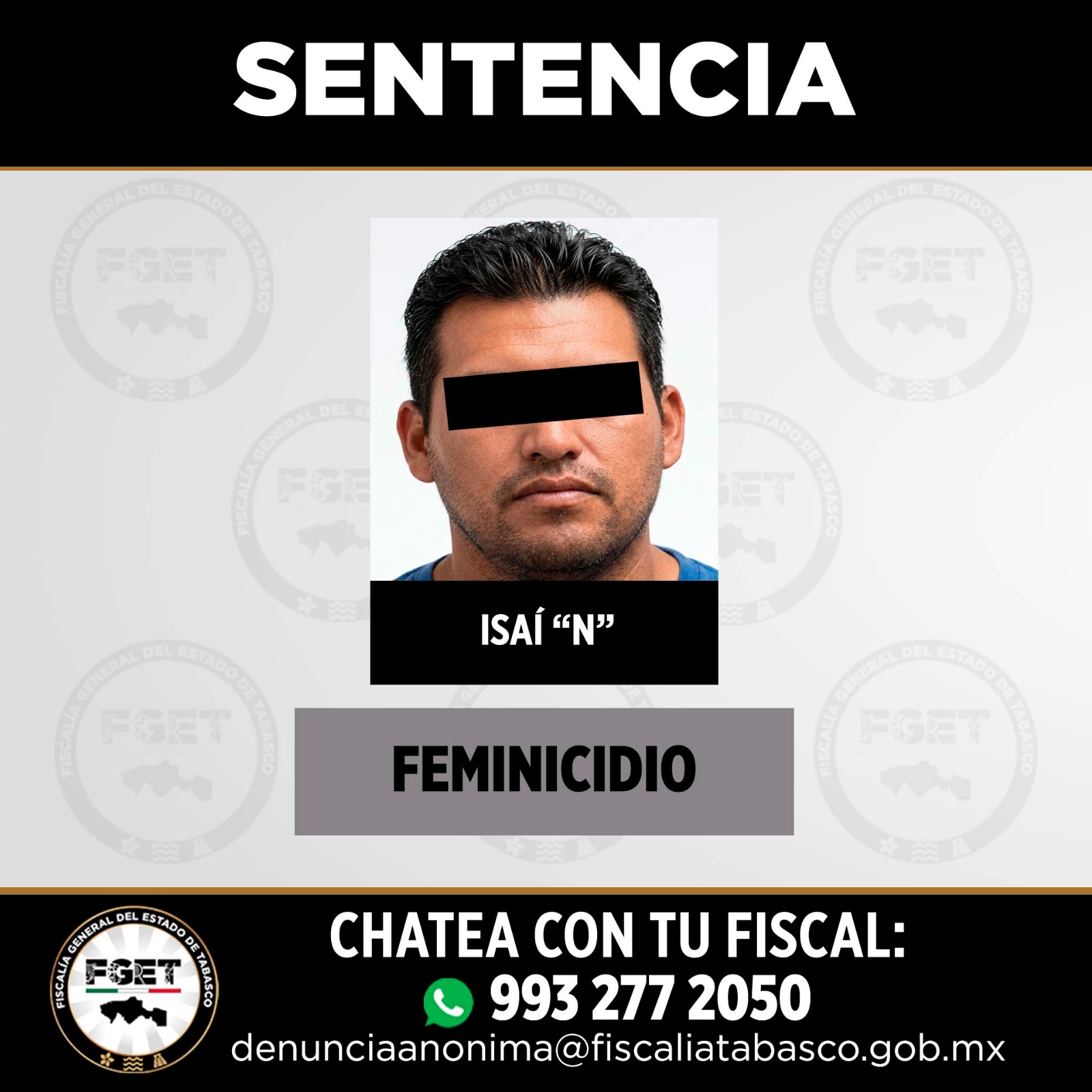 Condenan a 40 años de prisión a responsable de feminicidio cometido en Villahermosa
