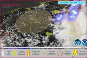 IPCET alerta por rachas de viento de hasta 60 km/h y chubascos en diversas regiones de Tabasco