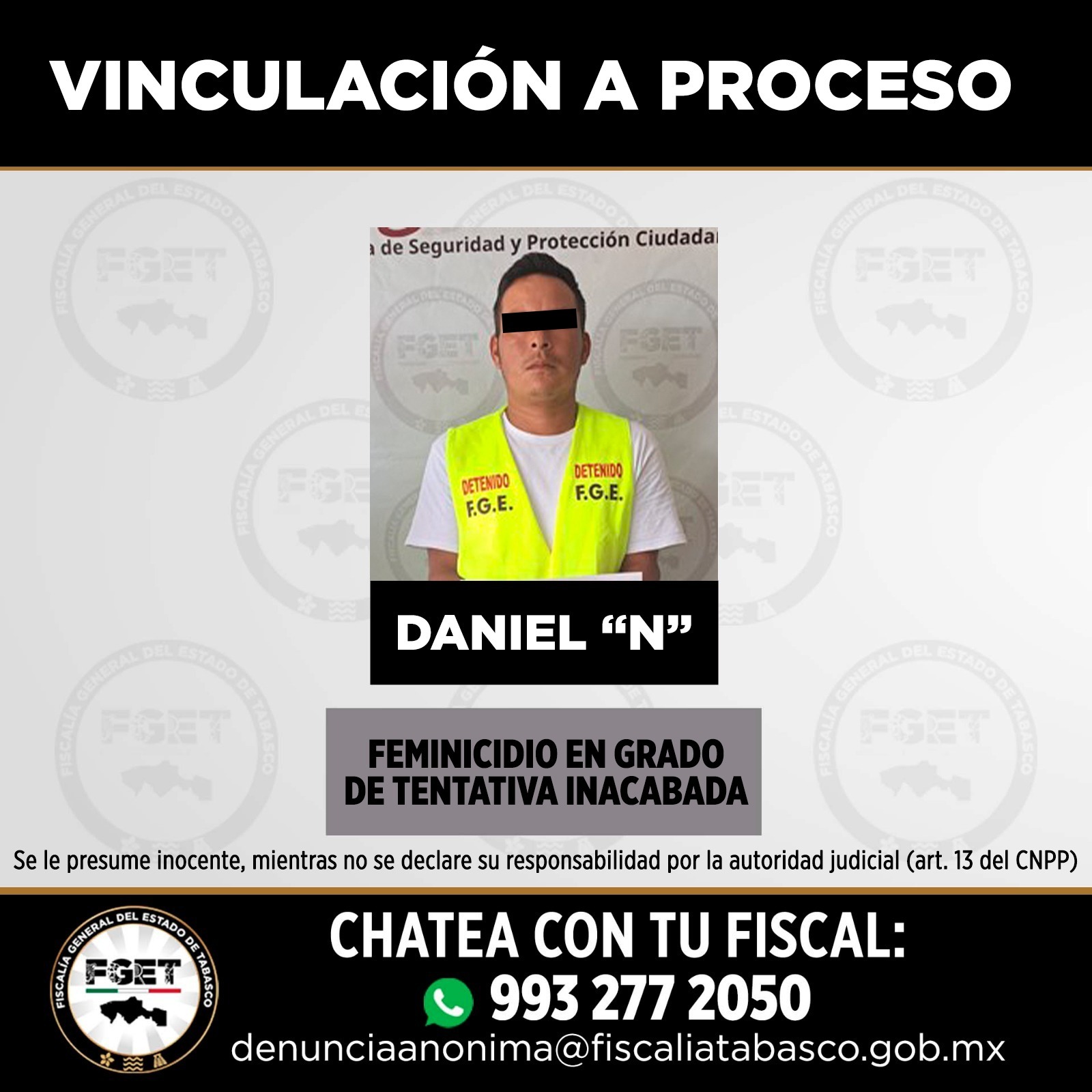 Vinculan a proceso a presunto responsable de tentativa de feminicidio en Centro; permanecerá en prisión preventiva