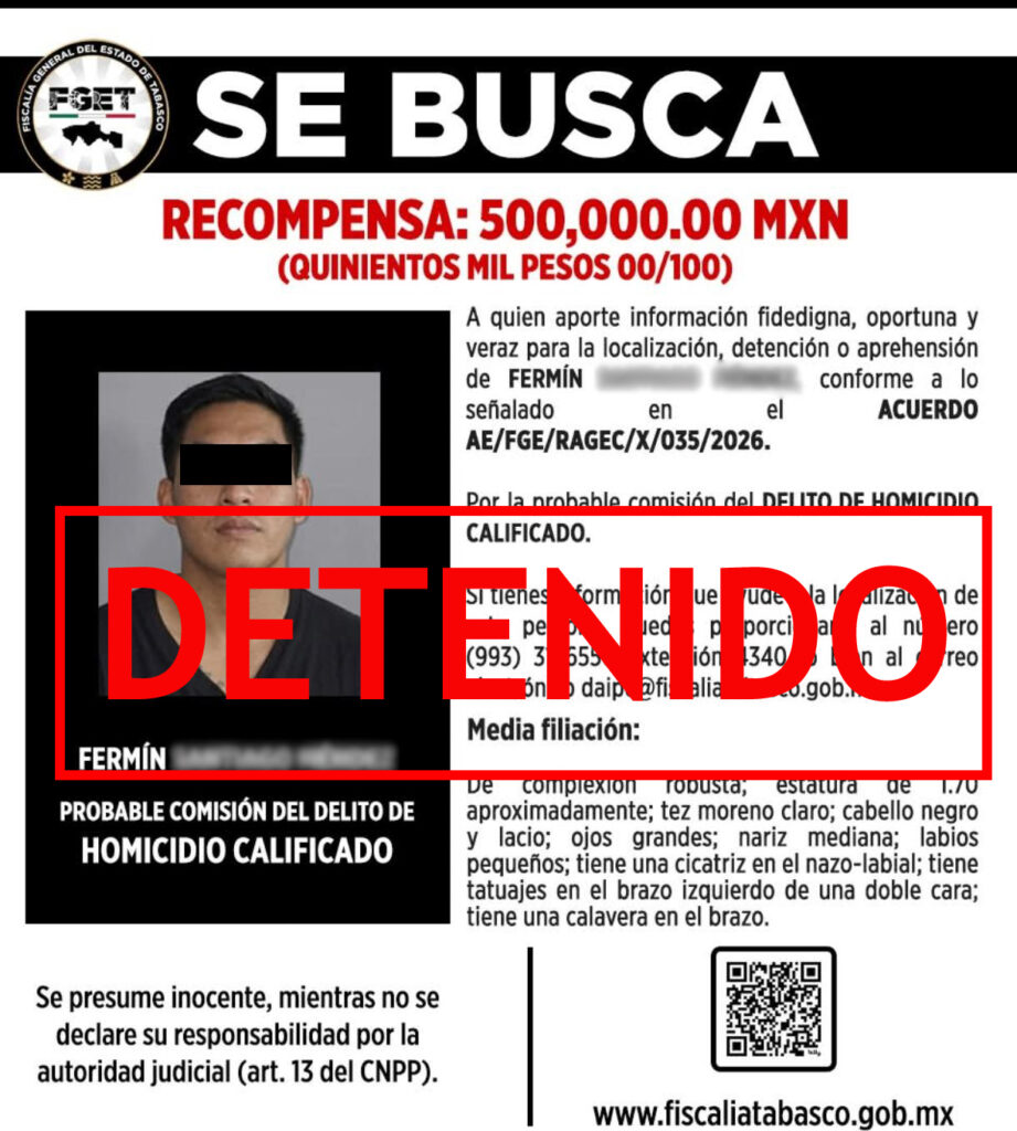 Detienen en Tabasco a prófugo del CERESO acusado de homicidio calificado