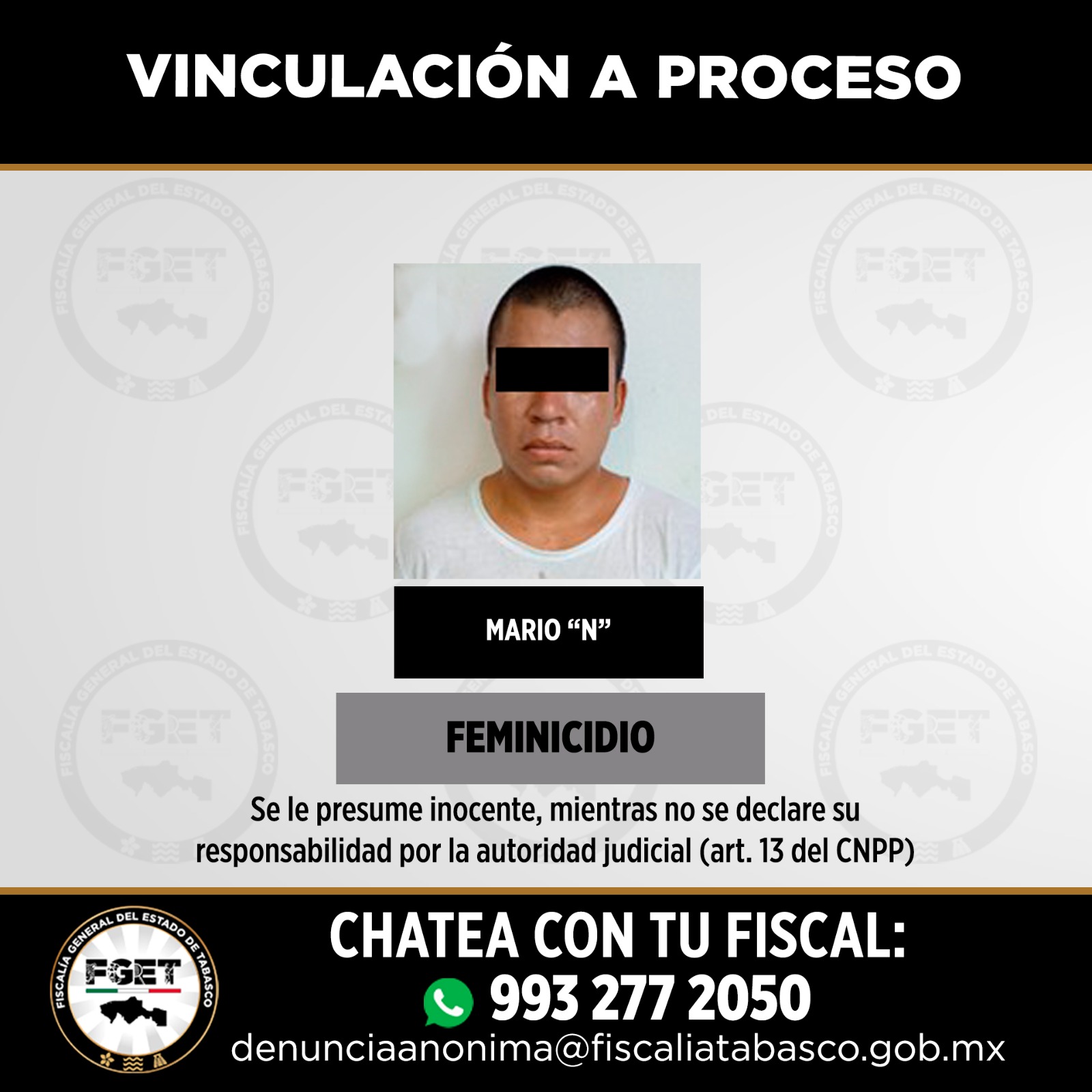 Vinculan a proceso a presunto responsable de feminicidio en Balancán; FGE asegura un vehículo durante su captura