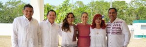Presidenta Claudia Sheimbaun y gobernadores del Sur, supervisan, en Quintana Roo, nuevas locomotoras de carga del Tren Maya…