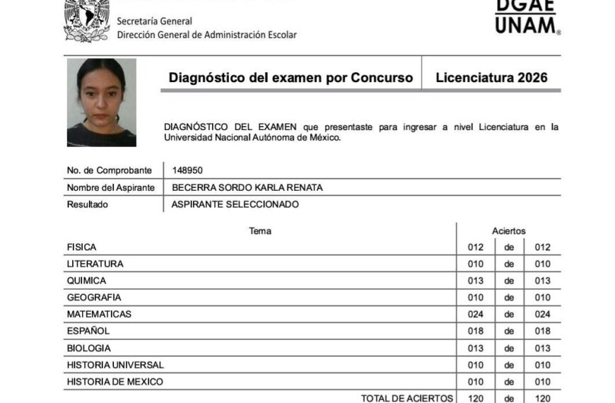 Tabasqueña logra puntaje perfecto en examen de la UNAM e ingresa a Medicina en su primer intento