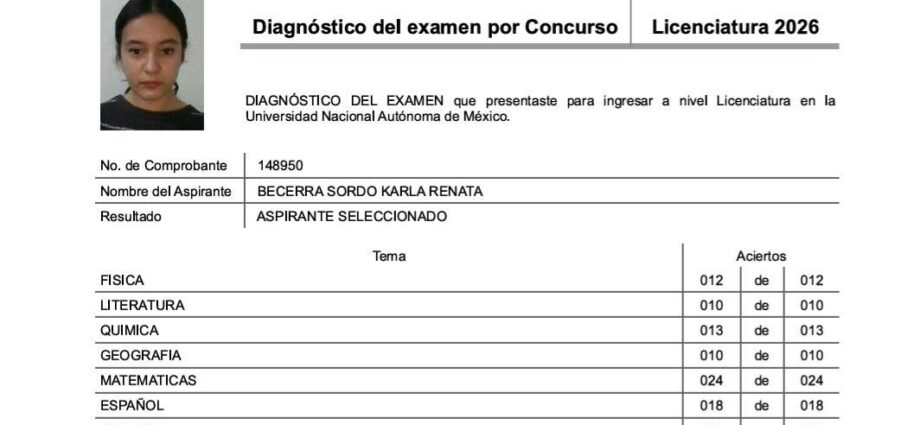 Tabasqueña logra puntaje perfecto en examen de la UNAM e ingresa a Medicina en su primer intento