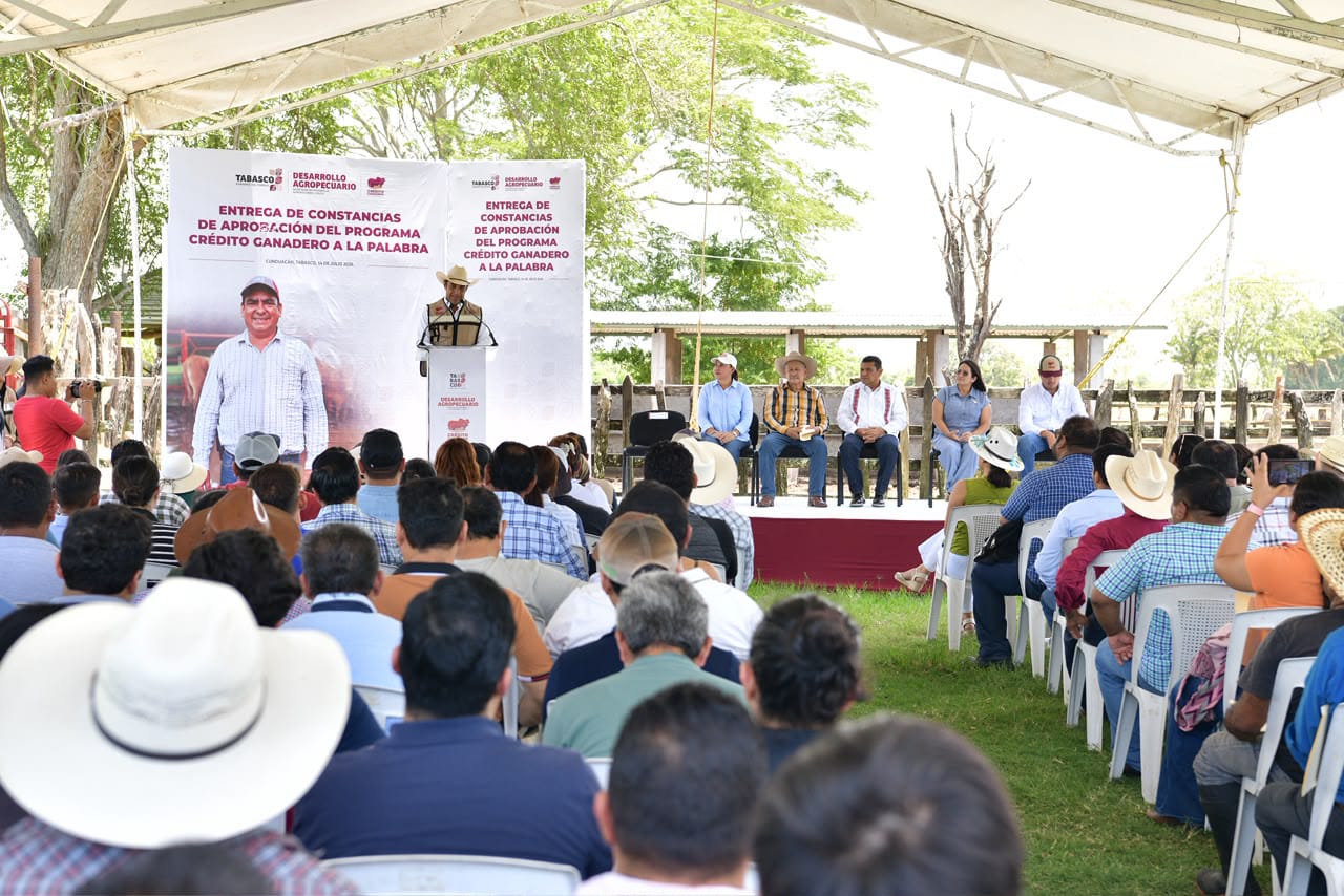 Javier May entrega apoyos del programa Crédito Ganadero a la Palabra a productores de la Chontalpa
