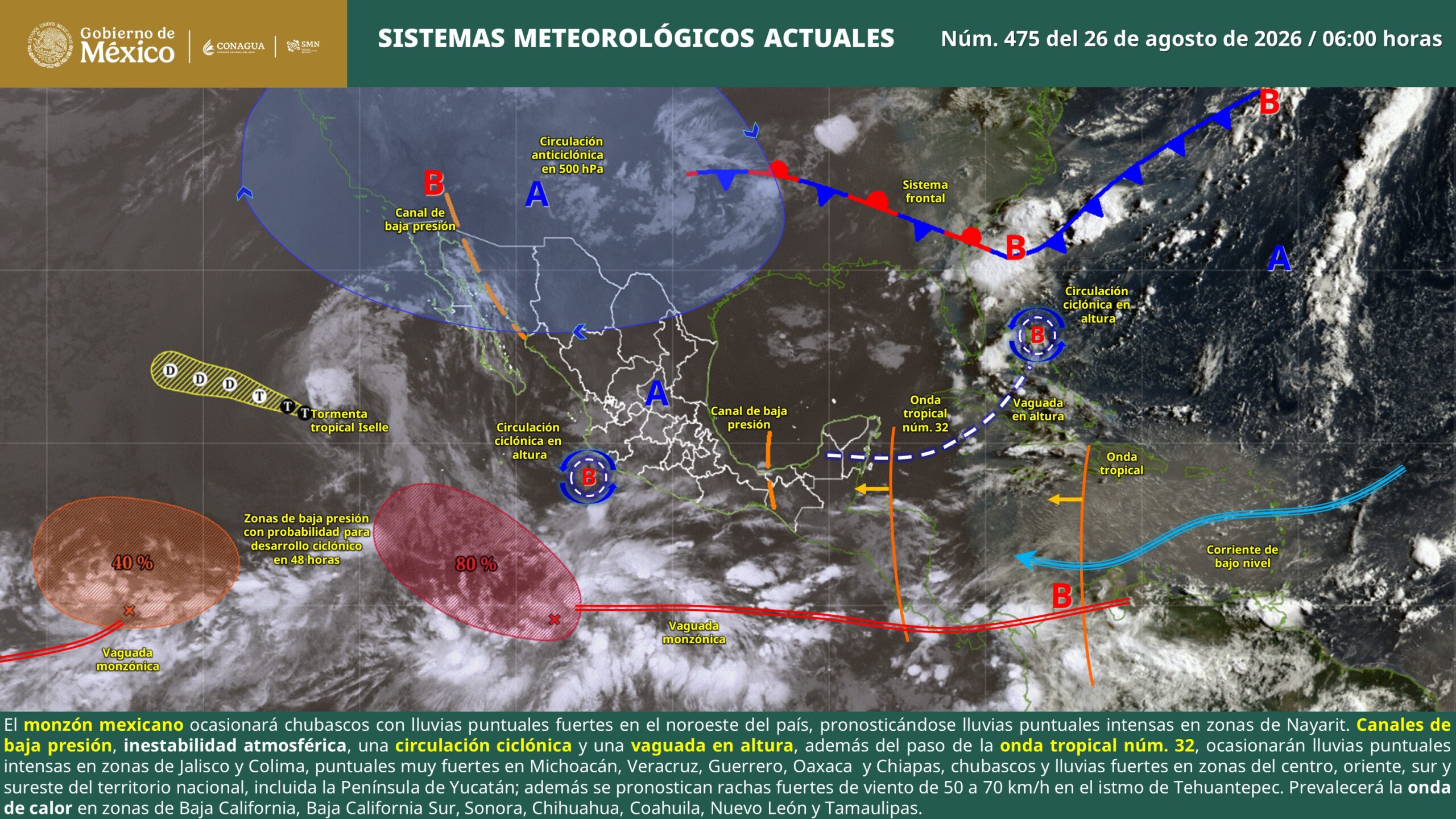 Tabasco tendrá lluvias fuertes y temperaturas de hasta 40 grados este miércoles
