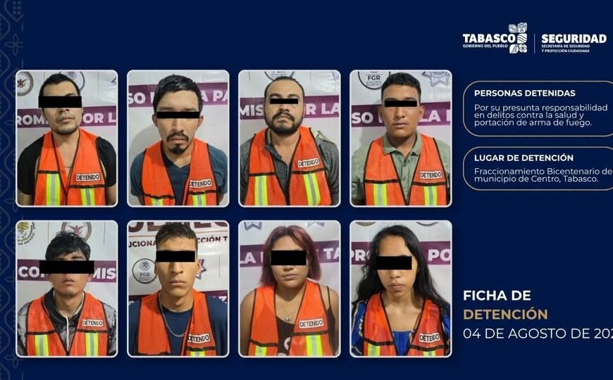 Caen en Centro ocho presuntos sicarios, relacionados con ejecuciones, quema de comercios y vehículos y tráfico de drogas…