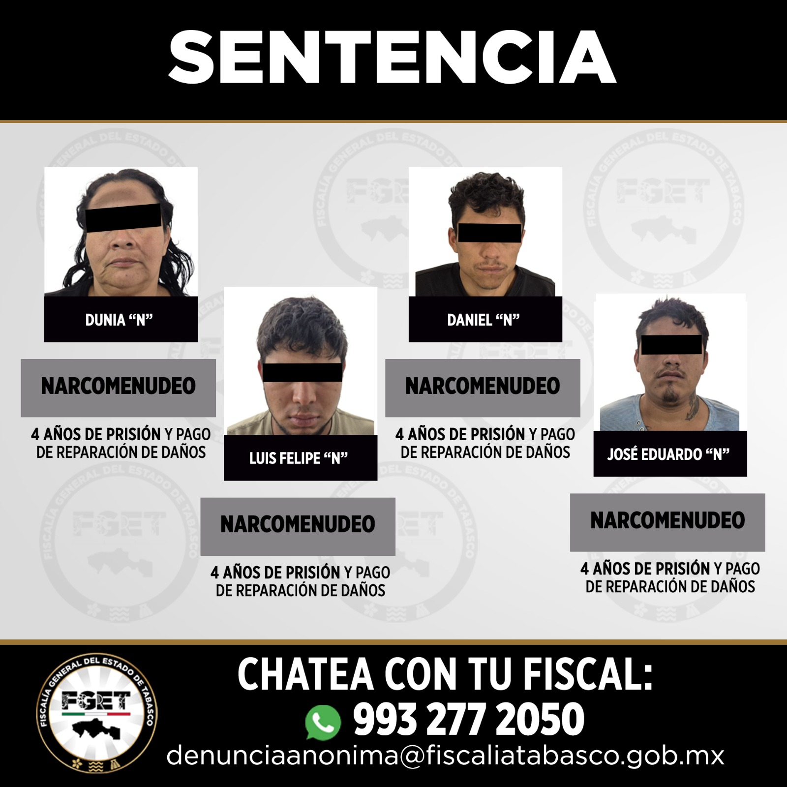 Condenan a siete personas por extorsión y narcomenudeo en Tabasco