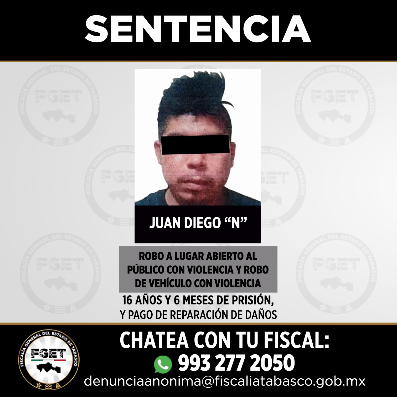 FGET obtiene sentencias por robo, homicidio y feminicidio en Tabasco