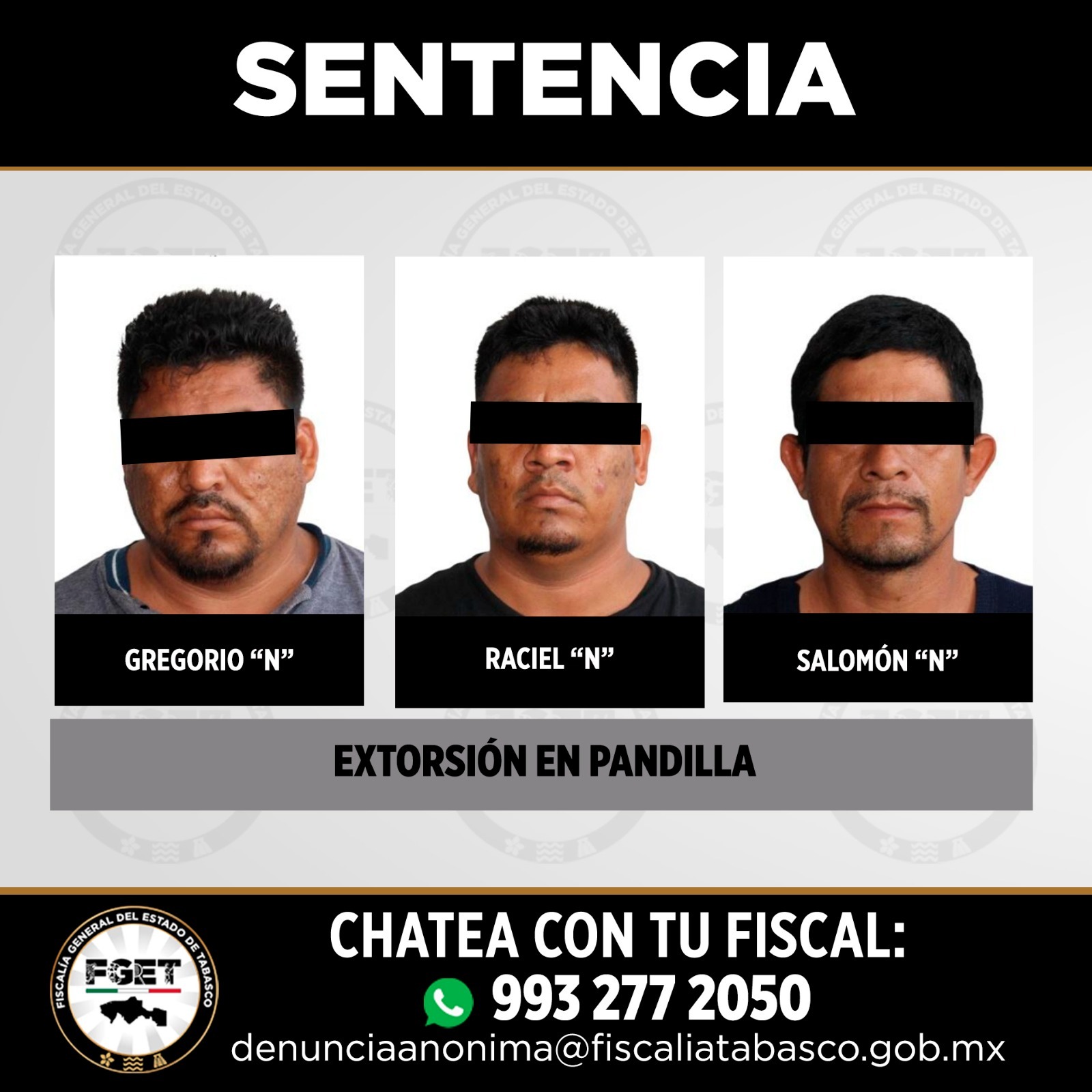 FGET obtiene condenas por extorsión, homicidio y violación en Tabasco