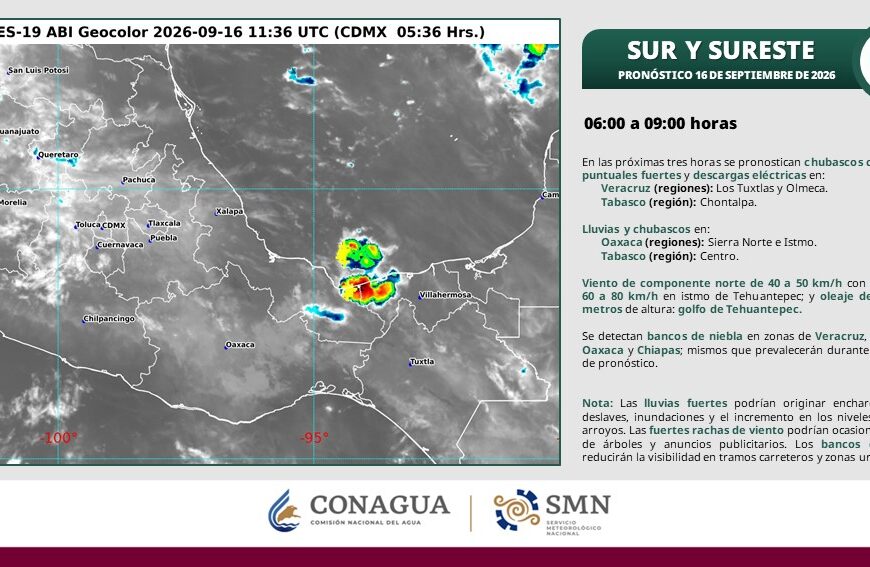 Prevén lluvias fuertes en Tabasco y ambiente caluroso en Villahermosa