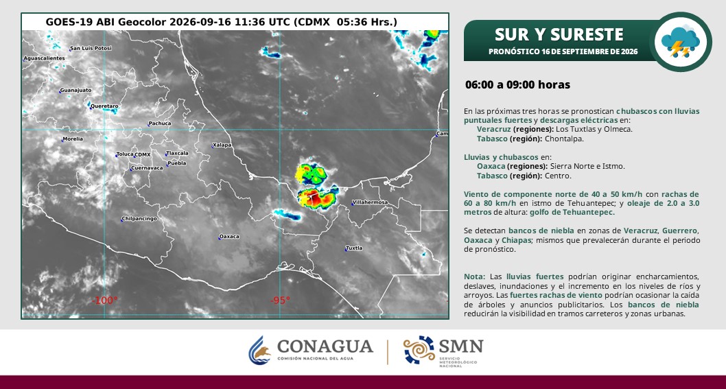 Prevén lluvias fuertes en Tabasco y ambiente caluroso en Villahermosa