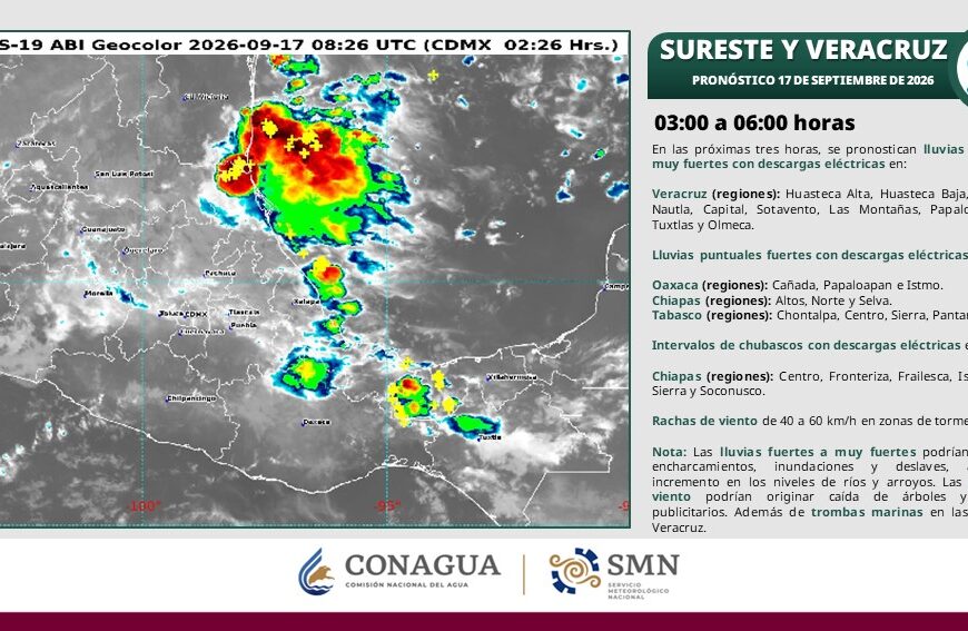 Pronostican lluvias intensas y ambiente bochornoso para Tabasco este jueves