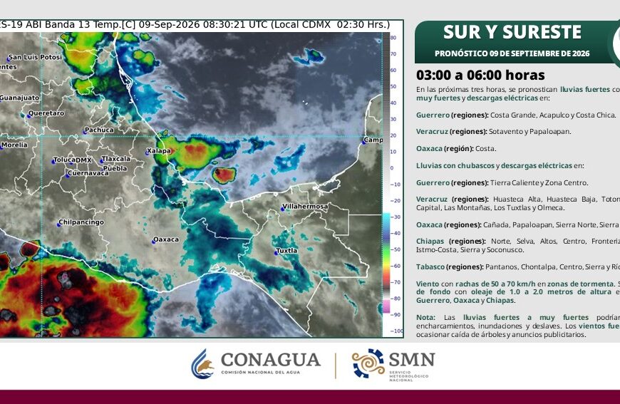 Calor y lluvias de hasta 75 milímetros se prevén para Tabasco este miércoles