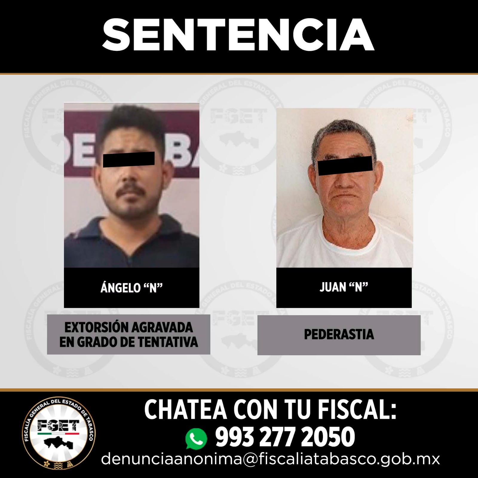 FGET obtiene dos sentencias condenatorias y vinculación a proceso por diversos delitos en Tabasco