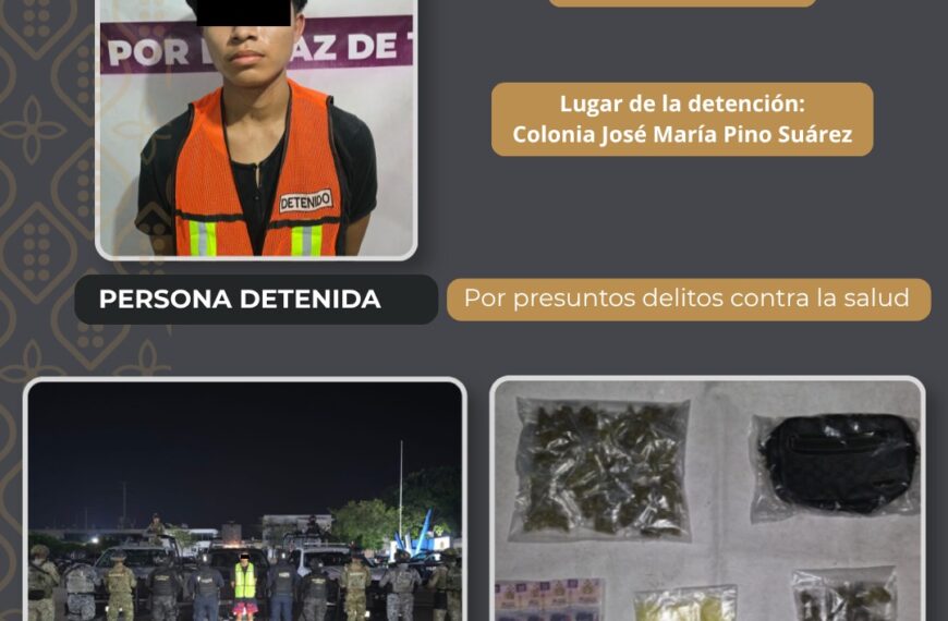 Detienen a hombre por presunto narcomenudeo en Centro