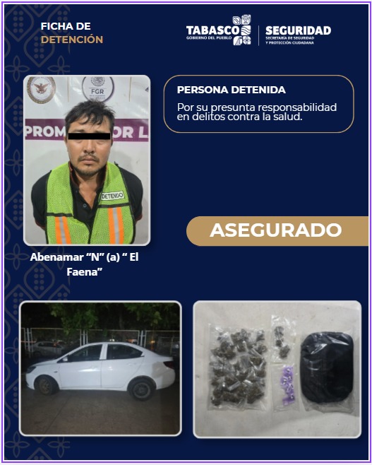 Detienen en Macuspana a presunto implicado en delitos contra la salud