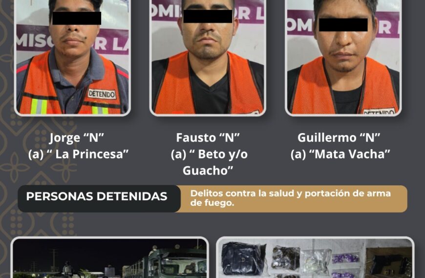 Detienen a tres personas con presuntas drogas y un arma en Centro