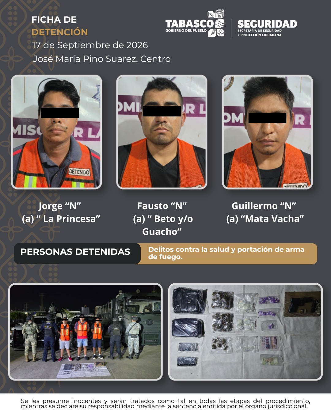 Detienen a tres personas con presuntas drogas y un arma en Centro