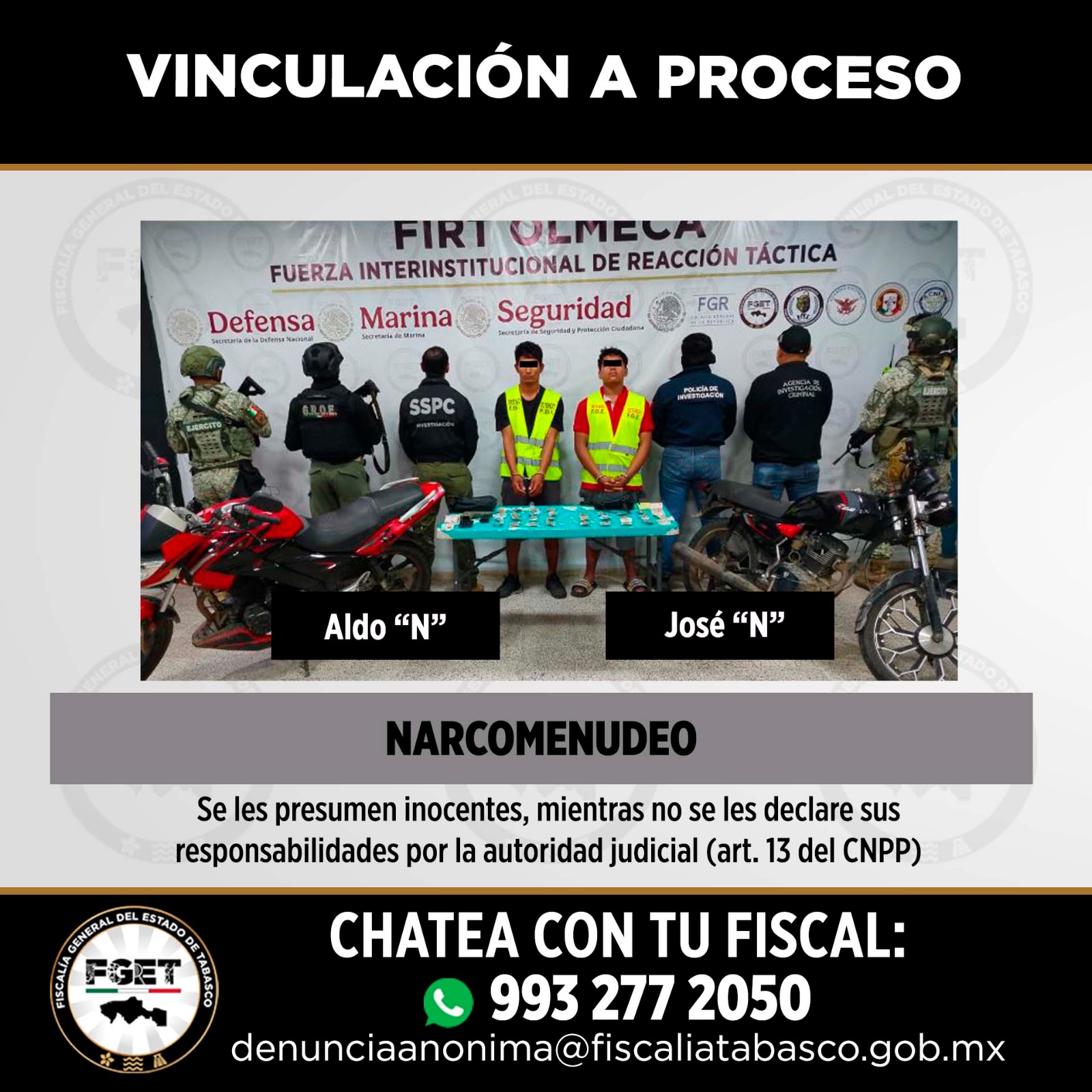 Vinculan a proceso a tres hombres por homicidio y narcomenudeo en Tabasco