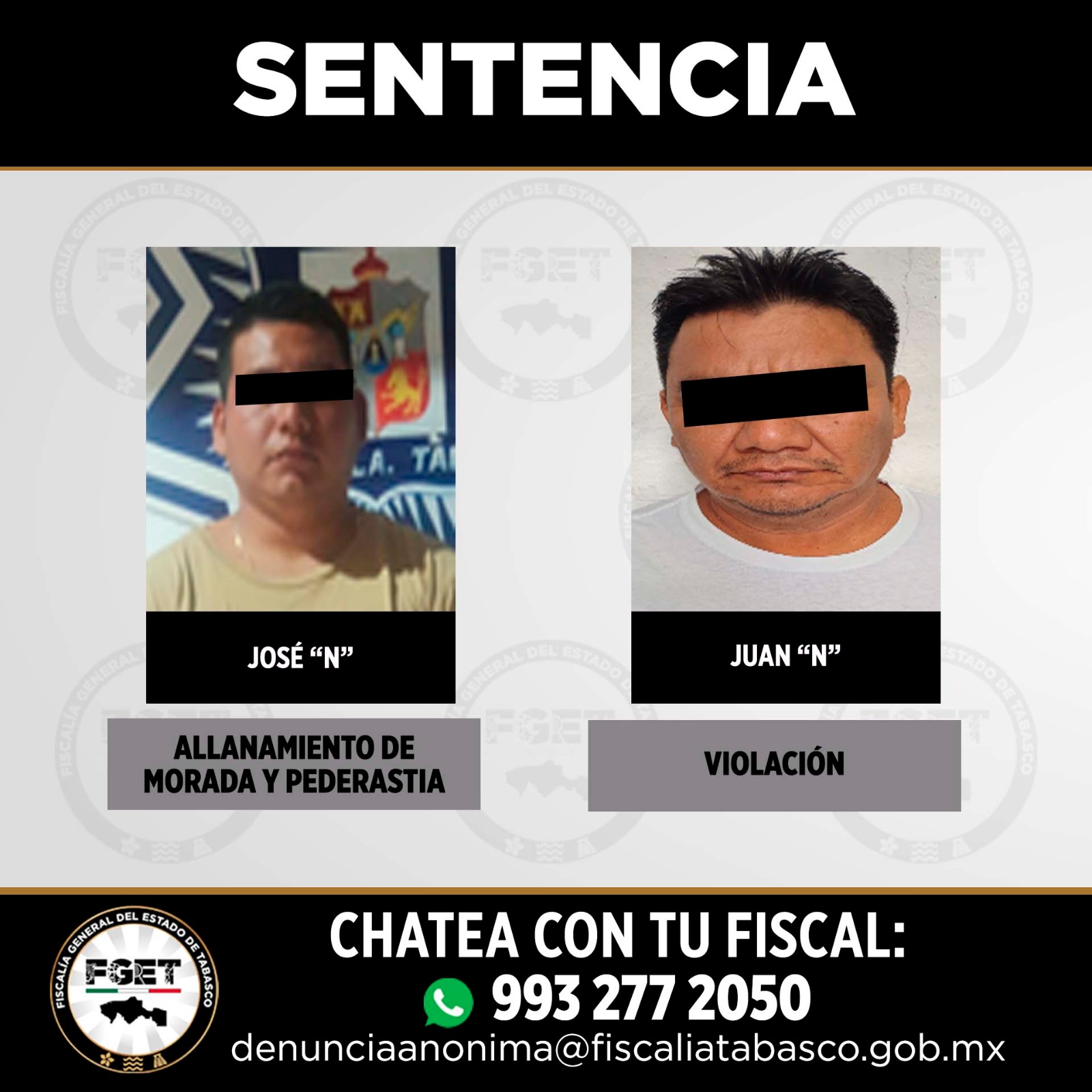 FGET obtiene tres sentencias condenatorias por allanamiento, pederastia y violación