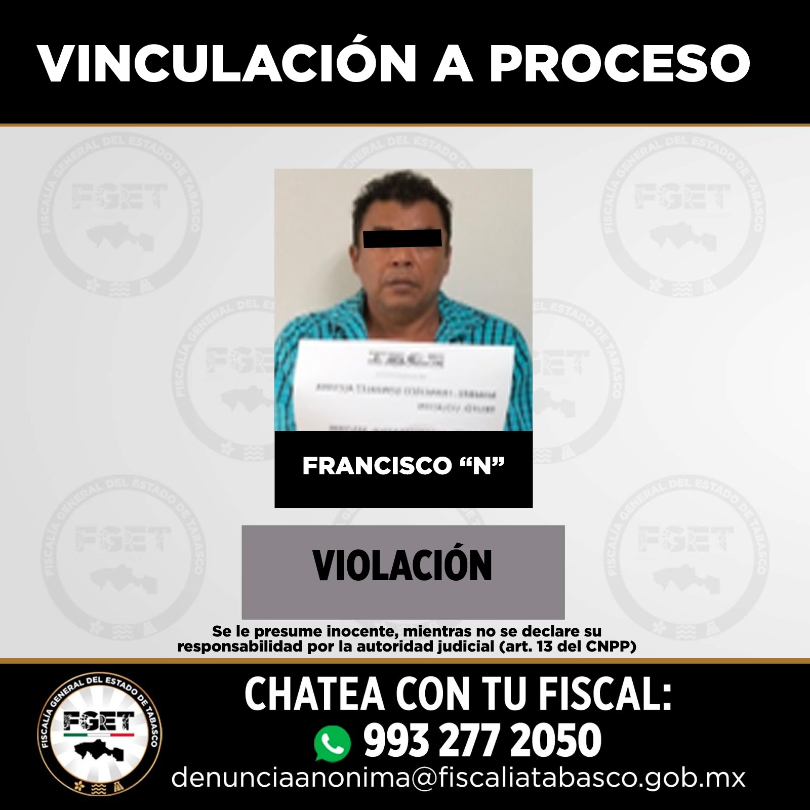 FGET obtiene sentencia por pederastia y vinculación a proceso por violación en Tabasco
