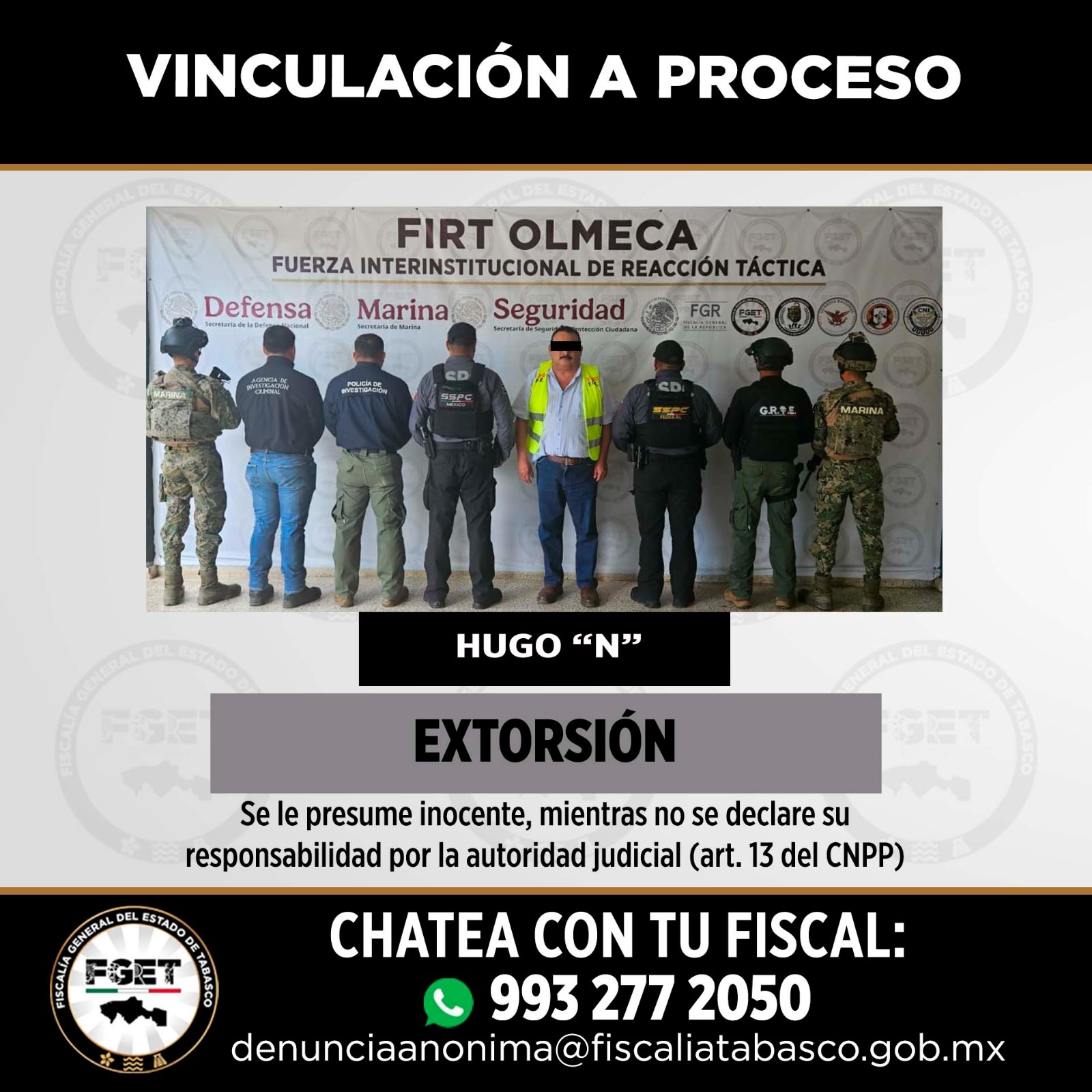Vinculan a proceso a Hugo “N” por presunta extorsión en Tabasco