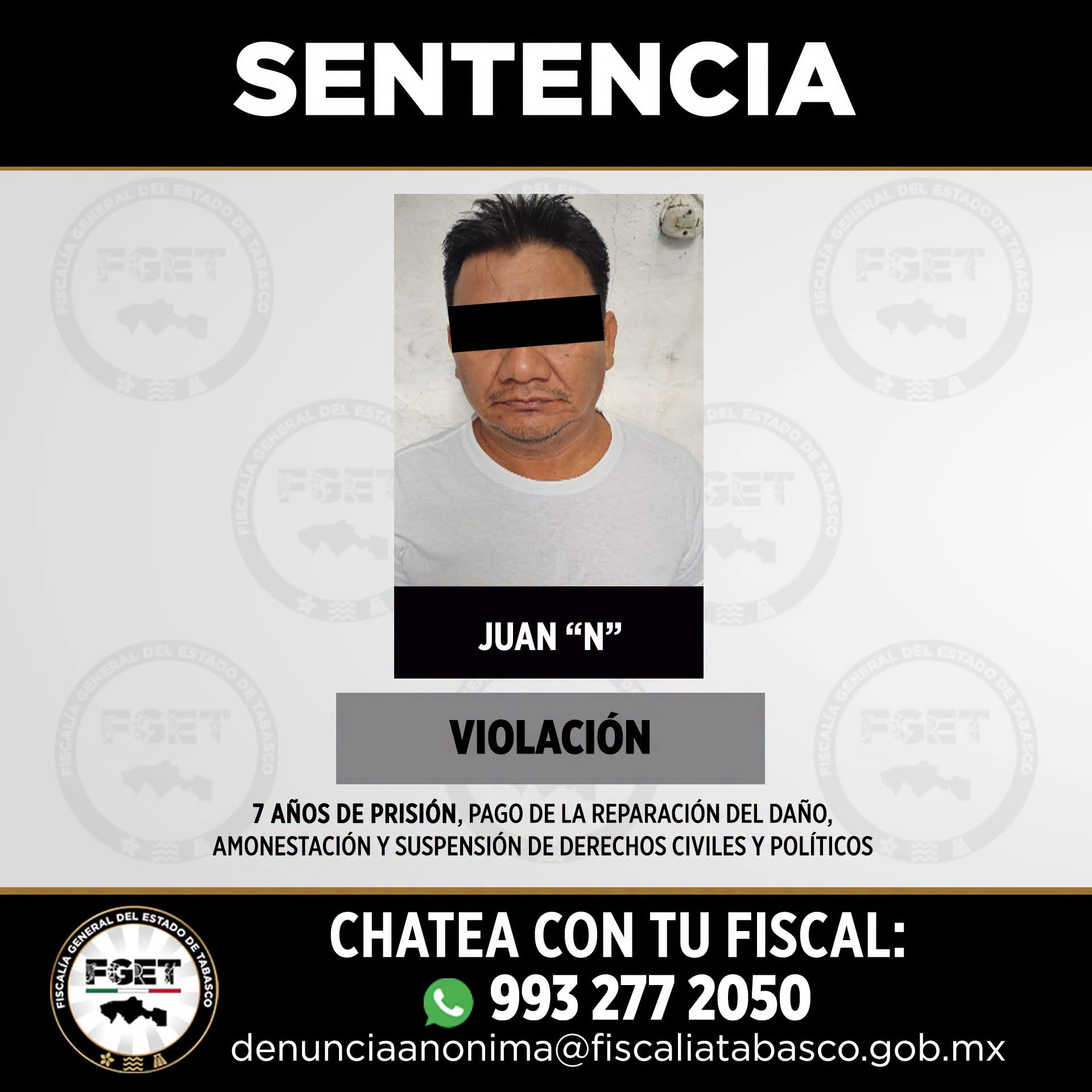 FGET obtiene tres sentencias condenatorias por delitos sexuales en Tabasco
