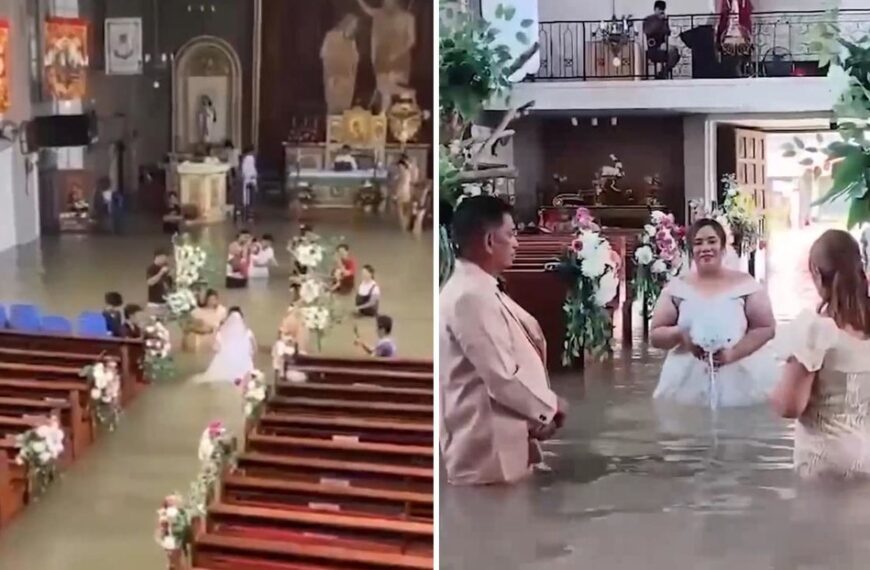 Pareja celebra su boda en una iglesia inundada en Filipinas