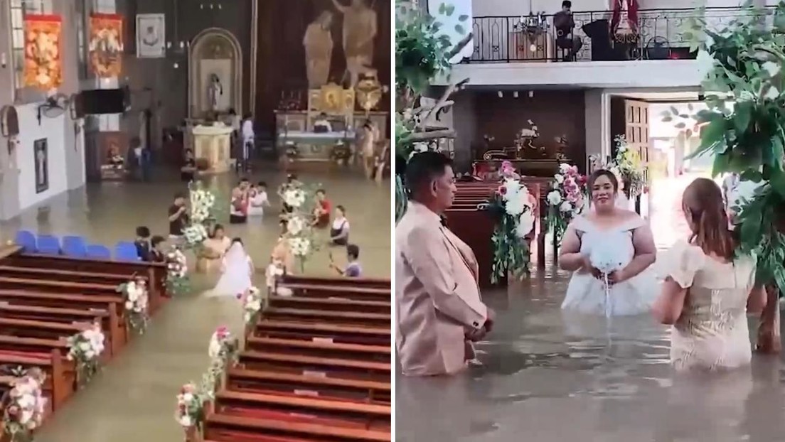 Pareja celebra su boda en una iglesia inundada en Filipinas