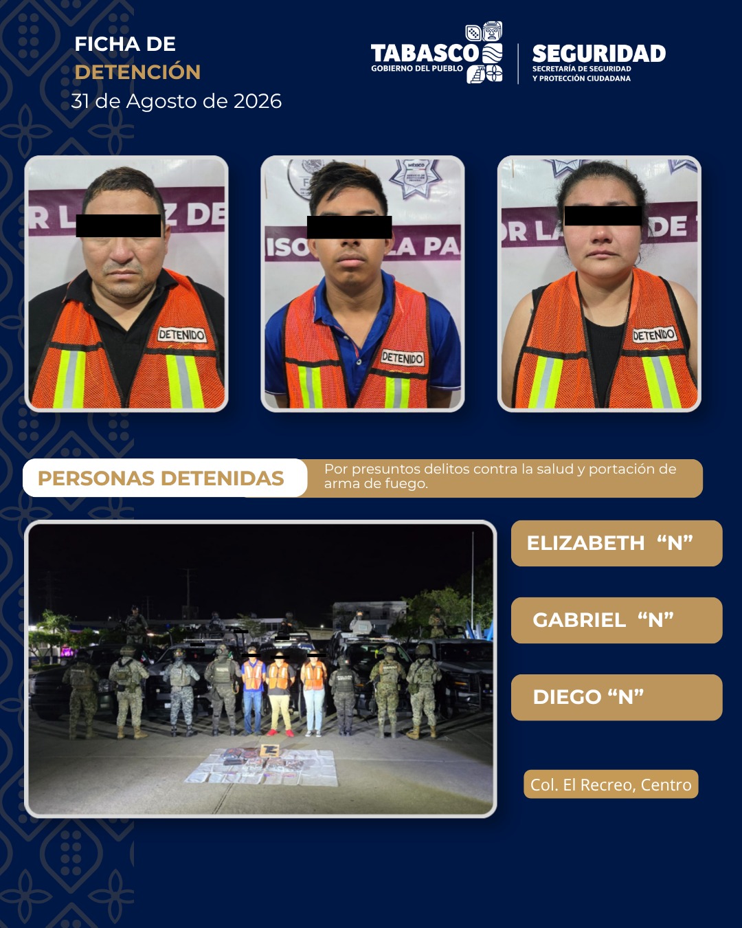 Detienen a tres presuntos integrantes de célula dedicada a distribuir drogas en Centro