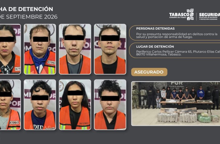 SSPC desarticula célula delictiva en Villahermosa; caen ocho con armas y drogas…