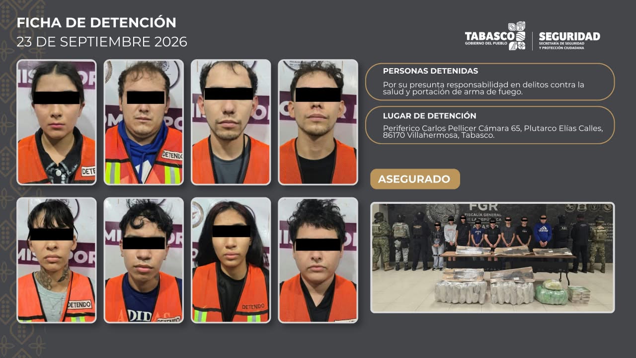 SSPC desarticula presunta célula delictiva en Villahermosa; detiene a ocho personas