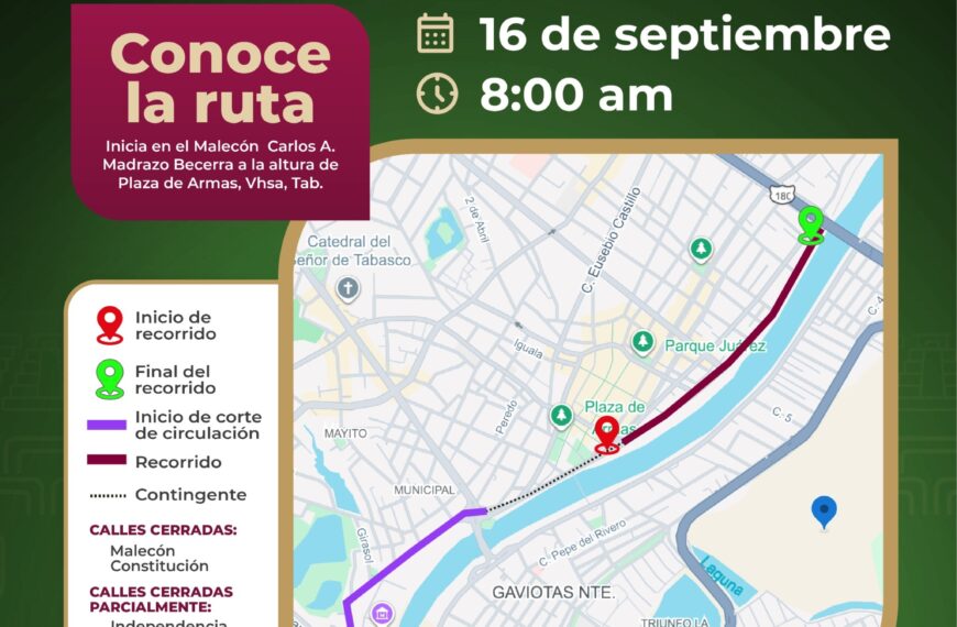 Anuncian cierres viales por el Desfile de Independencia en Villahermosa
