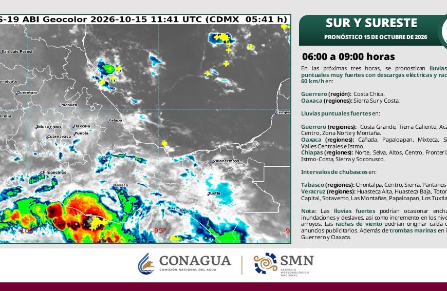 Prevén lluvias fuertes y temperaturas de hasta 35 grados en Tabasco