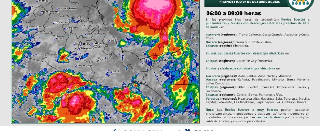 Tabasco espera lluvias muy fuertes y actividad eléctrica este miércoles