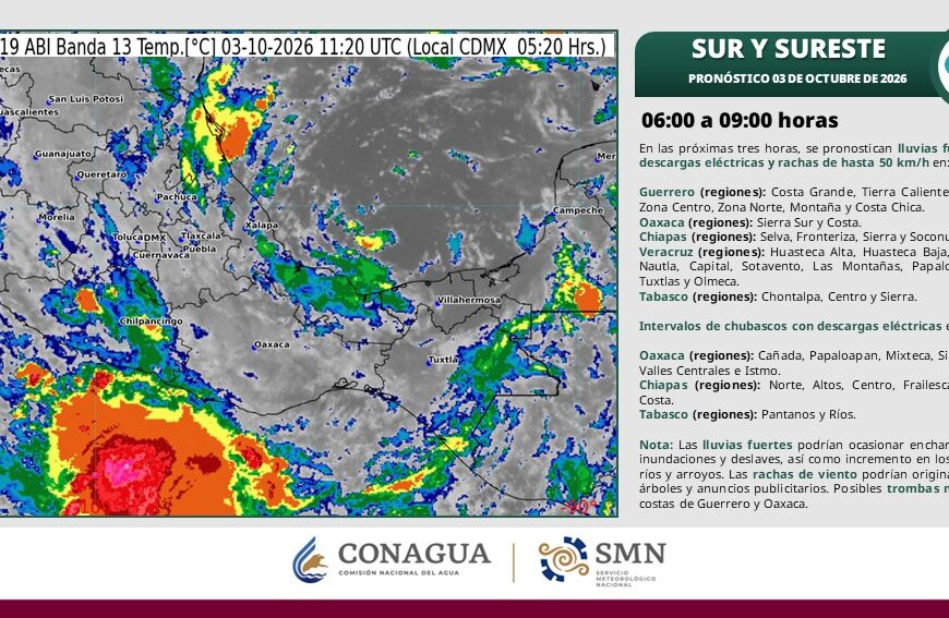 Villahermosa amanece con ambiente caluroso; prevén precipitaciones intensas en Tabasco