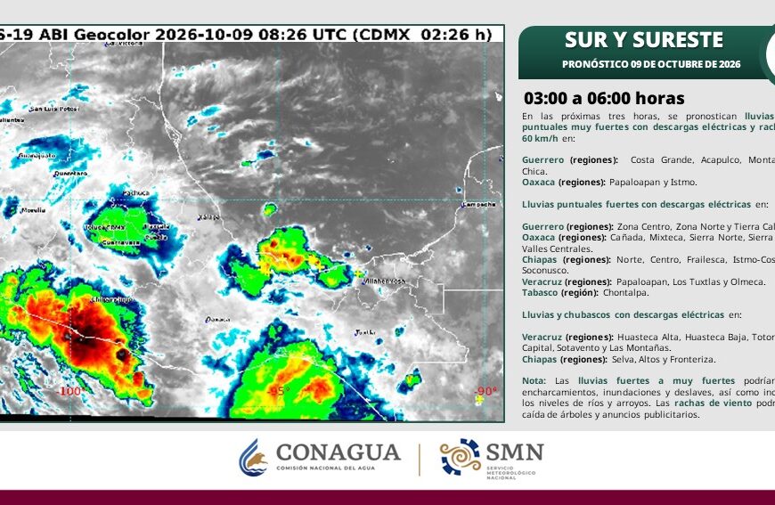 Prevén lluvias fuertes en tres subregiones de Tabasco este viernes