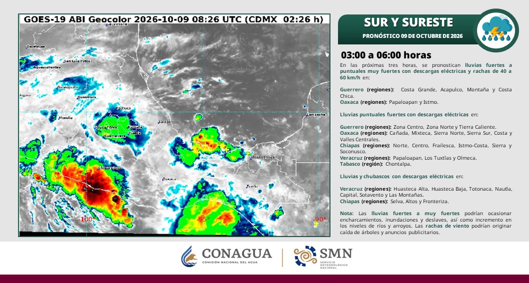 Prevén lluvias fuertes en tres subregiones de Tabasco este viernes