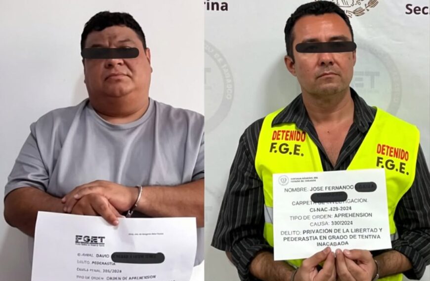 Detienen en Tabasco a dos hombres señalados por presuntos delitos sexuales