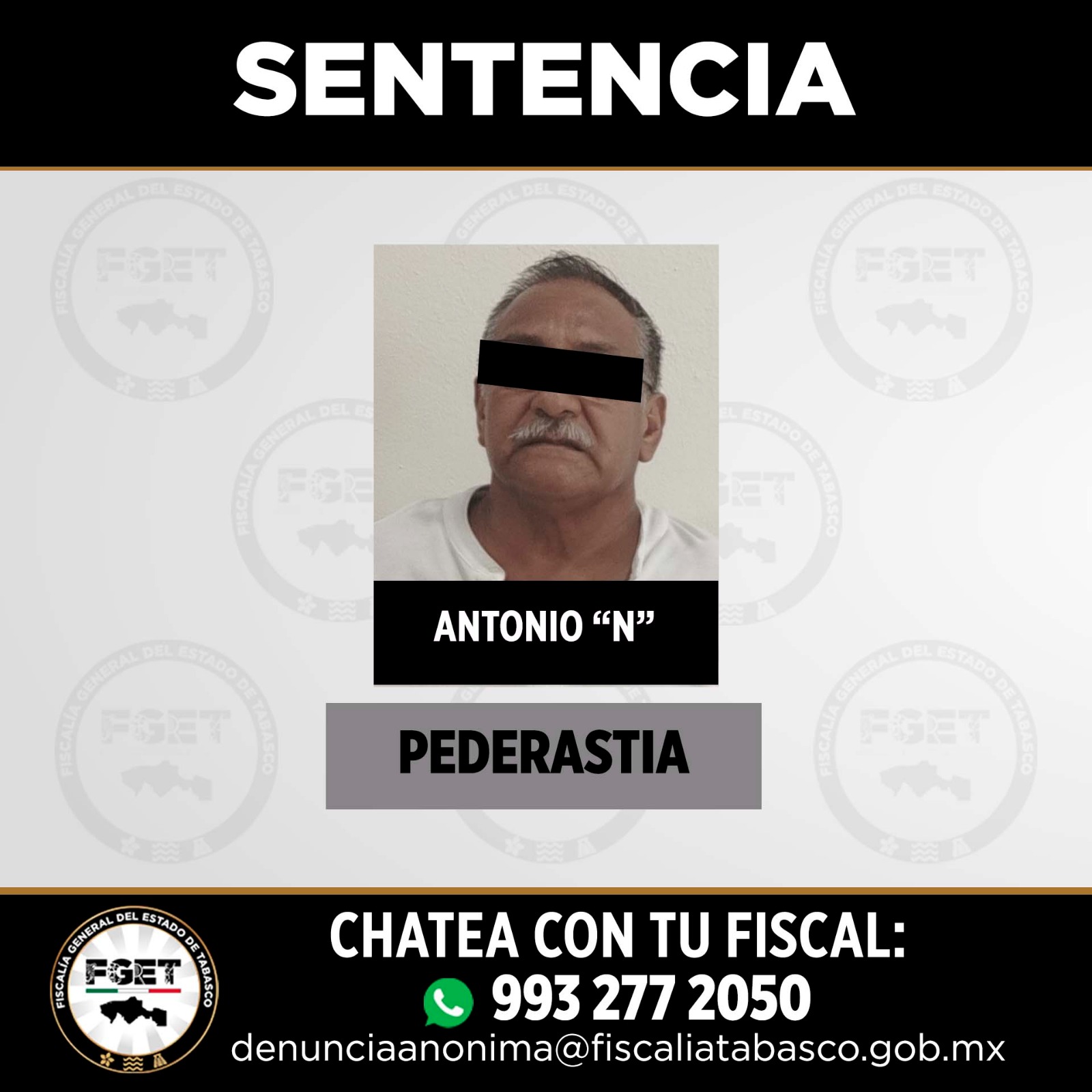 FGET obtiene sentencias condenatorias por homicidio, pederastia y violación en Tabasco