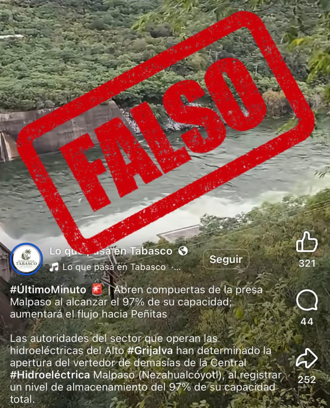 Desmiente Protección Civil supuesta apertura de compuertas en Malpaso; llama a evitar rumores