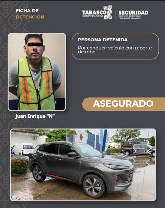 Detienen a hombre en Centro por conducir camioneta con reporte de robo