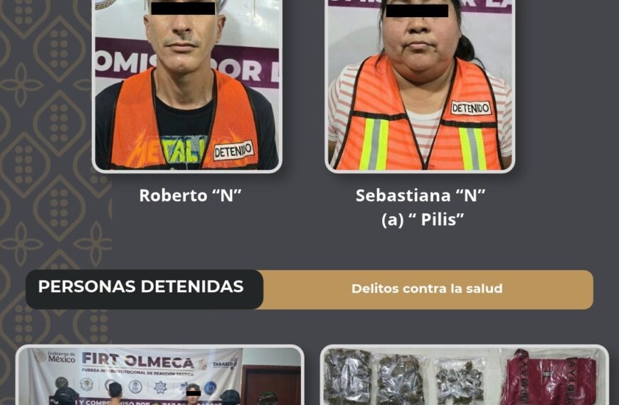 Detienen a tres personas por presuntos delitos contra la salud en el Centro de Villahermosa