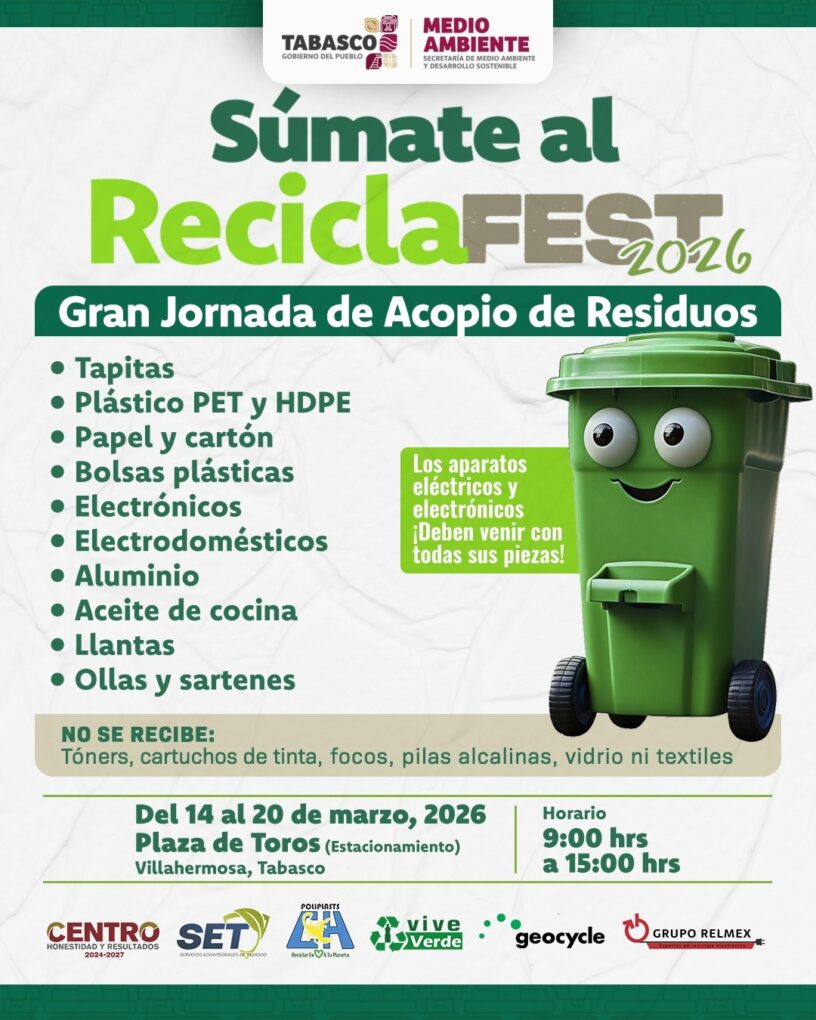 Anuncian “Recicla Fest 2026” en Tabasco para promover cultura ambiental y reciclaje