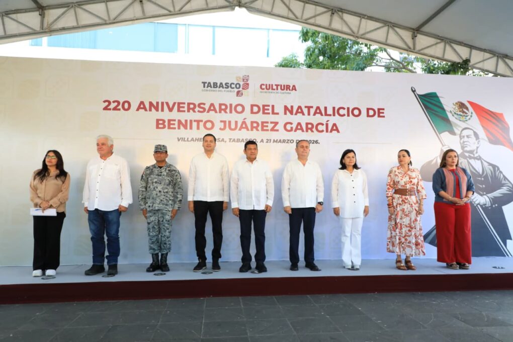 Conmemoran en Tabasco el 220 aniversario del natalicio de Benito Juárez; destacan vigencia de su ideario en la Cuarta Transformación