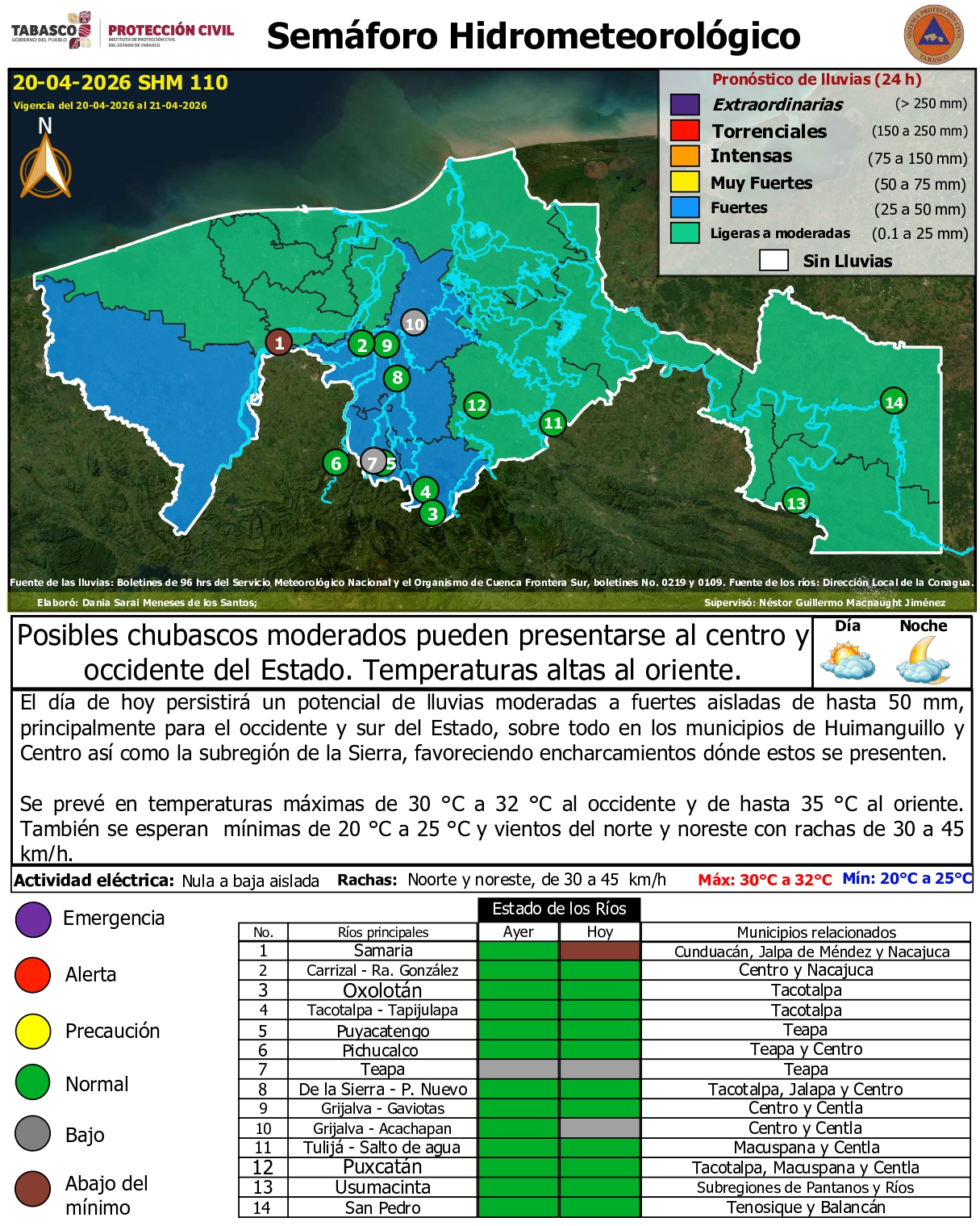 Prevén lluvias fuertes y altas temperaturas en Tabasco