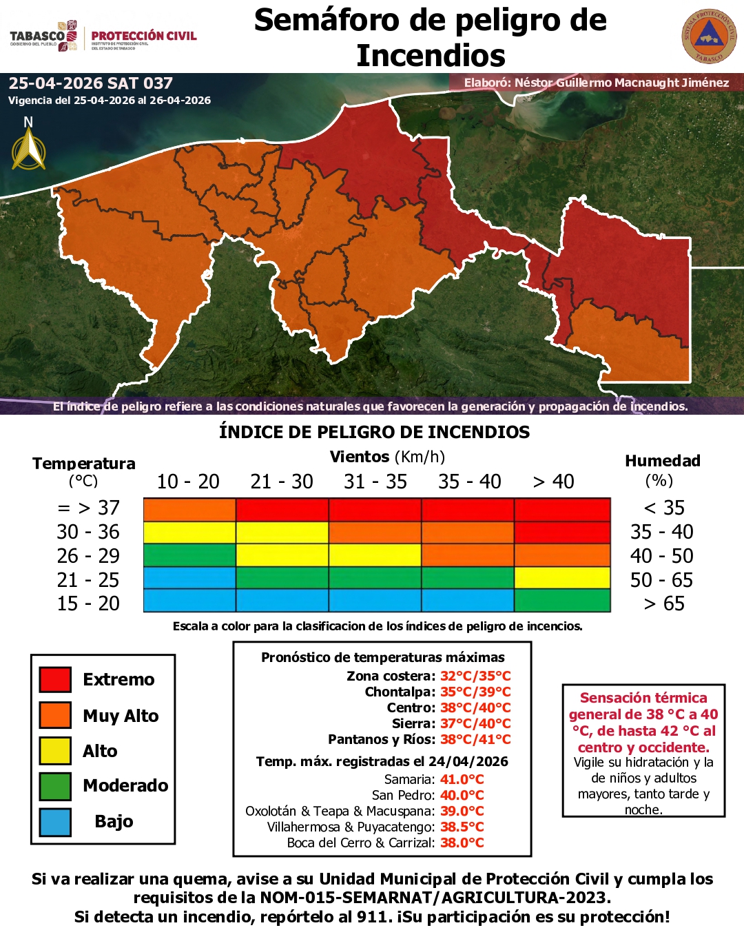 Protección Civil alerta por onda de calor y alto riesgo de incendios en Tabasco